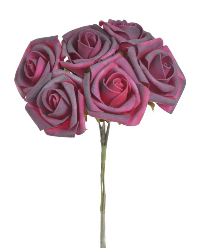 Pěnové růže na drátku, hlavička Ø 6cm, drátek dl. 23cm - 6 ks