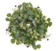 Umělý jehličnatý věnec s eukalyptem a šiškami 45 cm – zelený
