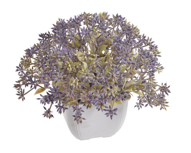 Keřík umělé kvetoucí zeleně v květináči H15cm