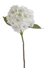 Květ umělé hortenzie na stonku s listy - květ Ø 14 cm, dl. 42 cm