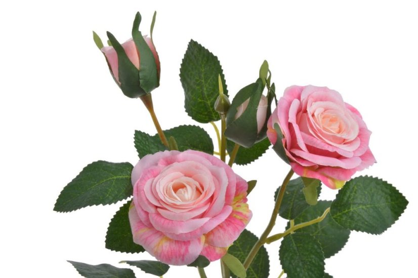 Umělá rozkvetlá růže 2 květy + 2 poupata, květ Ø 6,5cm, dl.49cm