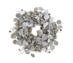 Umělý chvojový posněžený věnec s eukaliptusem Ø 45cm