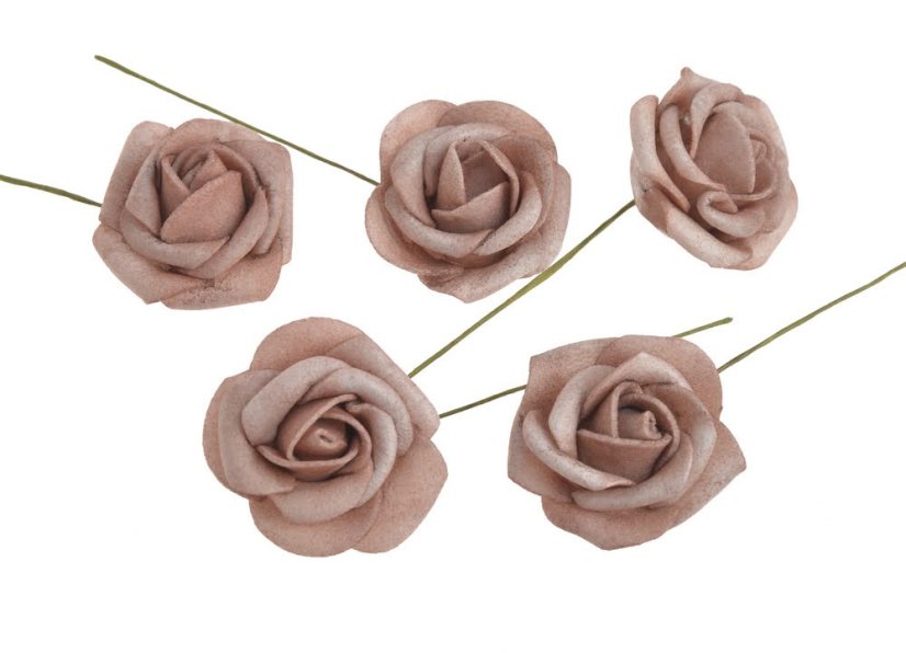 Hlavička pěnové růže na drátku 3,5/10cm - 12ks