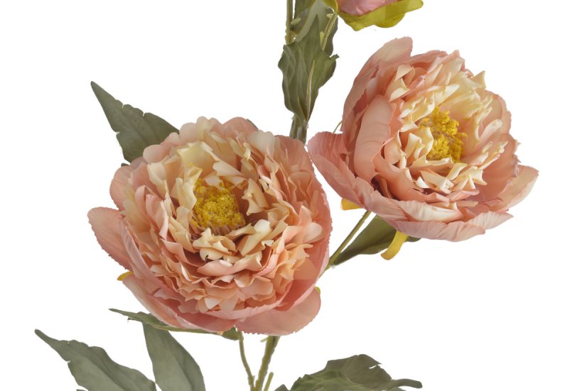 Umělá pivoňka na stonku s listem - 2 květy a poupě, květ Ø 10cm, celková dl. 87cm