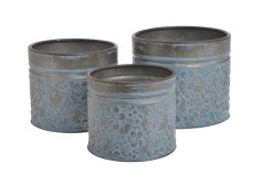 Dekorace plechové nádoby na aranžování 17cm∅x15cmH, 20cm∅x17cmH, 22,5cm∅x19,5cmH - 3ks