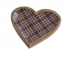 Dekorace dřevěný tácek ve tvaru srdce se vzorem kostky. 22,5cmLx2,5cmWx20,5cmH