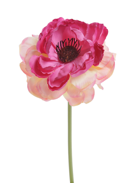 Umělá kamélie, hlava  Ø10 cm/dl. 20cm - Barva: Růžová / tmavá růžová