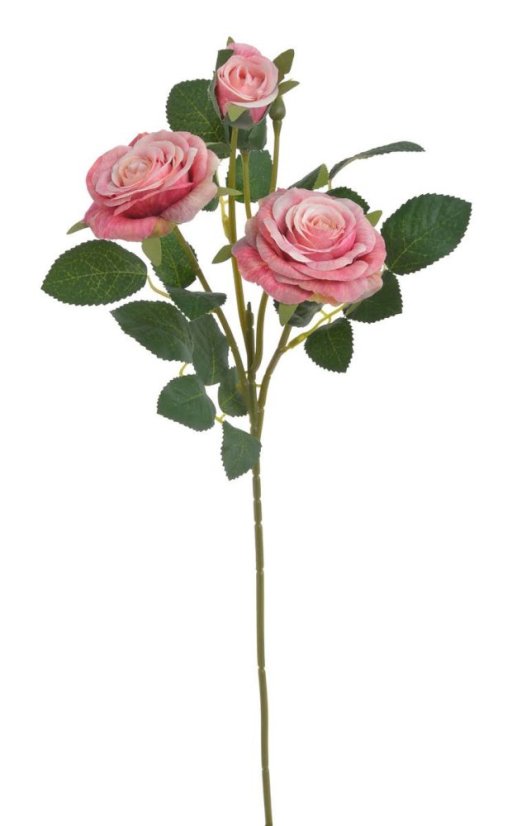 Umělá rozkvetlá růže 2 květy + 2 poupata,  květ Ø 6,5cm, dl.49cm