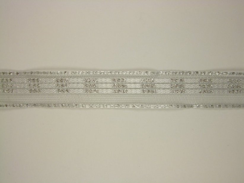 Plátnová stuha se vzorem, monofilem, metaloplastem a drátem 2,5cm/25m