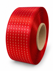 Atlasová stuha s metalickým prošitím 40 mm × 20 m – červená/zlatá