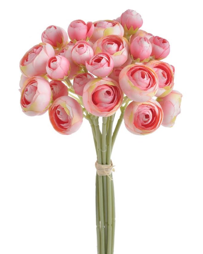 Svazek umělých ranunculusů, 9 stonků po 4 květech - květ 4cm, dl. 30 cm