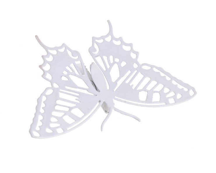 Kovový motýlek na klipsu 8 cm - bílý
