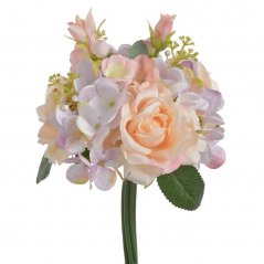 Kytice umělých růží a hortenzií s doplňky a listy - dl. 31cm