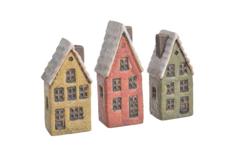 Dekorace keramický domek MIX druhů 4-4,5cmLx3cmWx9-10cmH