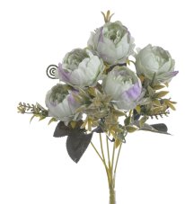 Kytice umělých růžiček s doplňky a listy, květ Ø 5cm/dl. celkem 32cm