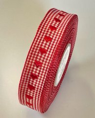 Kostková stuha se srdíčkovým vzorem a drátkem 2,5cm/25m