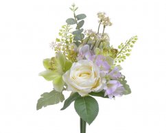 Umělá kytice z růží, hortenzií, orchidejí a doplňků dl. 37cm