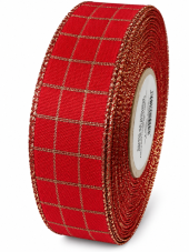 Plátnová stuha s kostkou 30 mm × 25 m – červená/zlatá