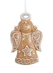 Vánoční dekorace keramický perníkový anděl 6,5cmL x 1,5cmW x 10,5cmH - závěs