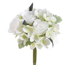 Kytice umělých růží a hortenzií s listy, dl. 28cm