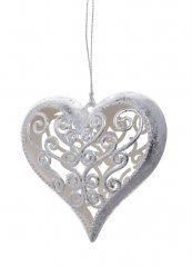 Vánoční dekorace 3D srdce s ornamenty 9cm - závěs
