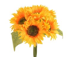 Svazek rozkvetlých slunečnic 6 květů se stonky a 3 listy, 38cm