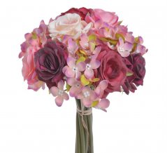 Kytice míchaná růže a hortenzie, 10 ks, dl.20 cm, barva 03