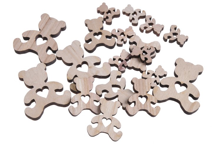 Dřevěné výseky ve tvaru medvídek 2,5-7cm - 18ks