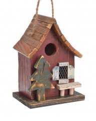 Jarní dekorace dřevěná ptačí budka  - závěs H22cm..16,5cmLx12cmWx22cmH