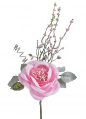 Květ umělé růže s doplňky a lístky, květ Ø 8cm, zápich dl. 25cm_06