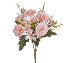 Kytička umělých karafiátů a polních květů, karafiát Ø 5cm/dl. celkem 33cm