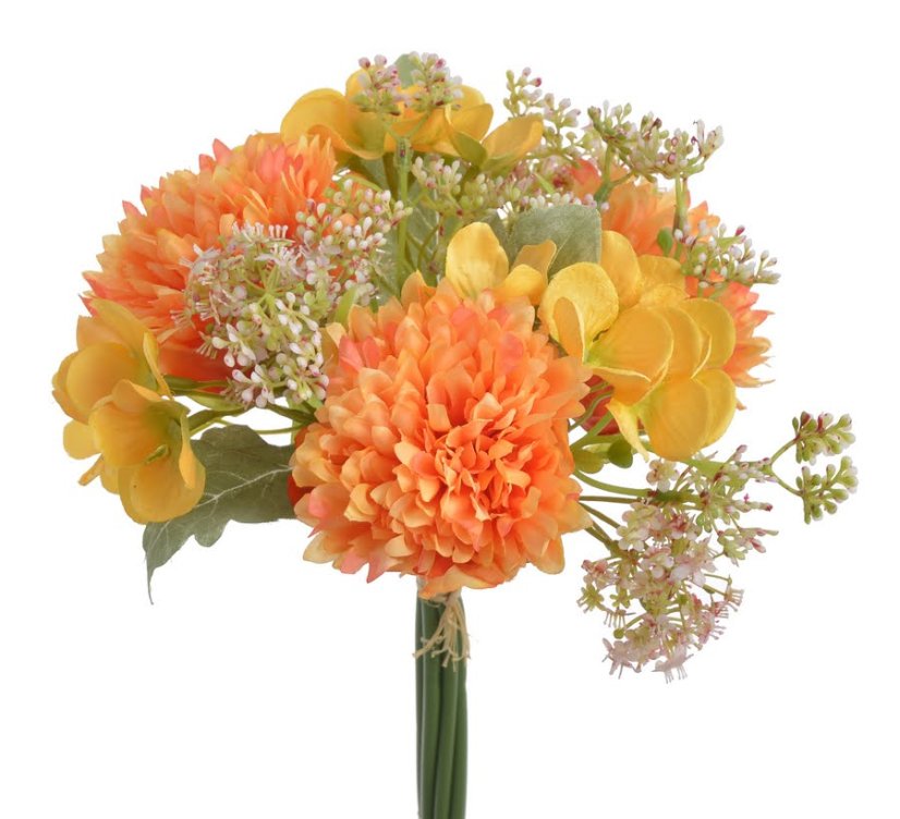 Kytice umělých pivoněk a hortenzií s doplňky a listy dl. 30cm