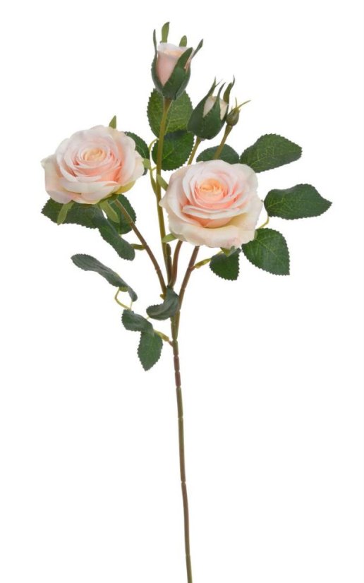 Umělá rozkvetlá růže 2 květy + 2 poupata,  květ Ø 6,5cm, dl.49cm