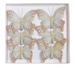 Dekorační péřový motýlek na klipu 8cm - 6ks