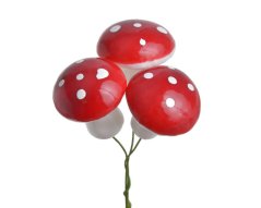 Umělé muchomůrky na drátku, muchomůrka 4,5cm, dl. drátku 7cm - 9ks