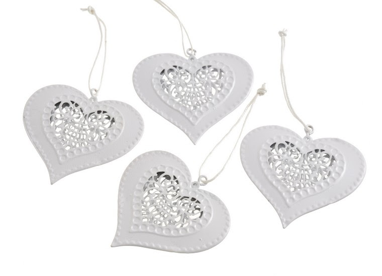 Dekorace kovové perforované srdce s ornamenty 6cm - závěs - 4ks