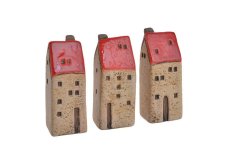 Dekorace keramický domek mix druhů 4cmLx3,5cmWx10cmH - 12 ks