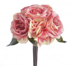 Umělá kytice 4 růže a 3 hortenzie dl. 28cm