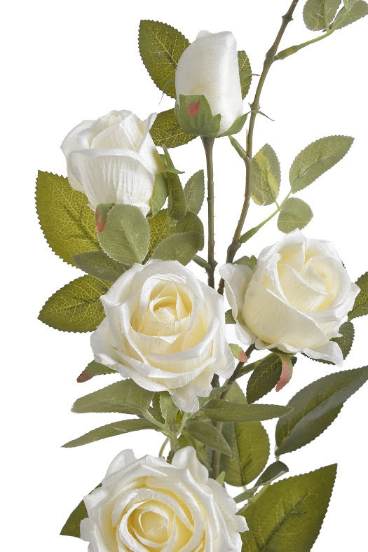 Umělá rozkvetlá růže s třemi květy a poupaty, květ Ø6cm/celkem dl. 85cm