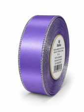 Atlasová stuha s metalickým okrajem 40 mm × 25 m – fialová/stříbrná
