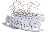 Vánoční dekorace dřevěný sob na zavěšení vel. 8cm - 8ks