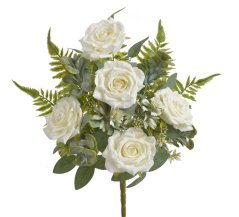Kytice umělých růží s doplňky a listy, růže Ø 8cm, dl.celkem 46cm