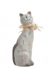 Dekorace - sedící kočka s mašličkou 16,5 cm