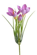 Umělá jarní květina - svazek krokusů 3 květy s listy dl. 30cm - zápich