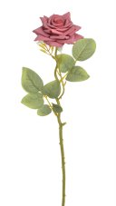 Umělá rozkvetlá růže na stonku s listy, květ Ø 8cm/ dl.41cm