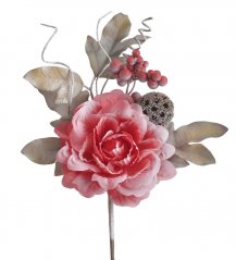 Zápich umělé růže s přízdobami, květ Ø 10cm, zápich celkem 15cm _55