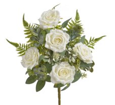 Kytice umělých růží s doplňky a listy, růže Ø 8cm, dl.celkem 46cm