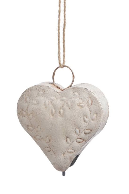 Dekorace kravský zvonec ve tvaru srdce, zvonec 10cm, závěs 18cm