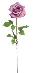 Dlouhá umělá růže s velkým textilním květem a listy Ø15cm/76cm-fialová