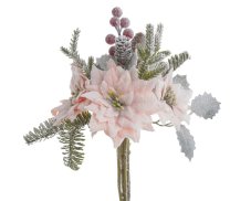 Umělá posněžená kytice 3 poinsettií s doplňky, květ Ø 10cm, dl.30cm